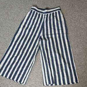 Madewell Blue and White Striped Linen Cropped Pants